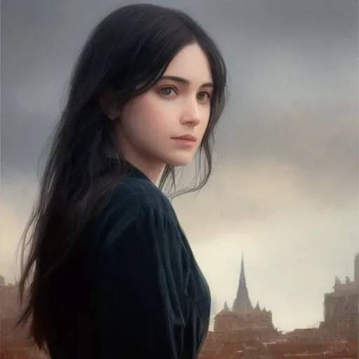 modelshoot style, (extremely detailed CG unity 8k wallpaper), portrait photo of the most beautiful artwork in the world, wearing half dress, long black hair, pale skin, professional majestic oil painting by Ed Blinkey, Atey Ghailan, Studio Ghibli, by Jeremy Mann, Greg Manchess, Antonio Moro, trending on ArtStation, trending on CGSociety, Intricate, High Detail, Sharp focus, dramatic, photorealistic painting art by midjourney and greg rutkowski,