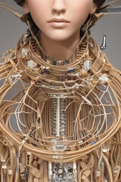 (((masterpiece))), (((best quality))), ((ultra-detailed)), (highly detailed CG illustration), ((an extremely delicate and beautiful)),(cute delicate face),cinematic light,((1mechanical girl)),solo,full body,(machine made joints:1.4),((machanical limbs)),(blood vessels connected to tubes),((mechanical vertebra attaching to back)),((mechanical cervial attaching to neck)),((sitting)),expressionless,(wires and cables attaching to head and body:1.5),(character focus),science fiction