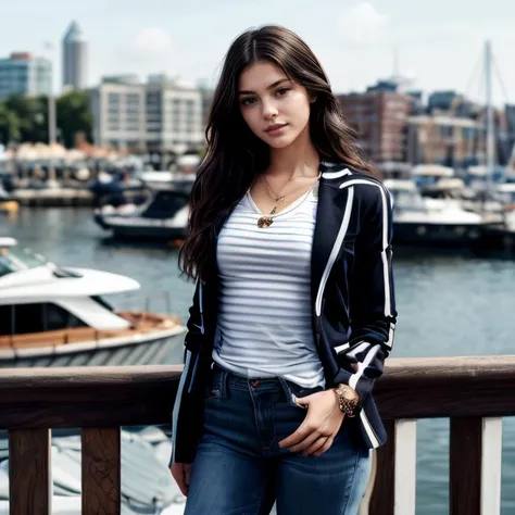 (Baltimore Inner Harbor, SFW, casual blazer, striped tee, skinny jeans, boat shoes, exploring the waterfront, early afternoon:1.35) Instagram_Influencer_117_By_Stable_Yogi
Faceshot_By_stable_yogi
Styler_Embedding_By_Stable_Yogi
<lora:Detail Blaster By Stable Yogi:0.5>
(center_parted_long_wavy_hair)