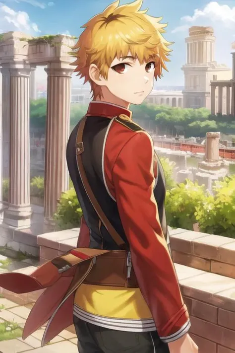 masterpiece, best quality, illustration, 1boy, solo, male focus, looking at viewer, , , <lora:hideyoshi_nagachika:0.72>, hideyoshi_nagachika, blonde hair, brown eyes, , , ancient rome, High resolution