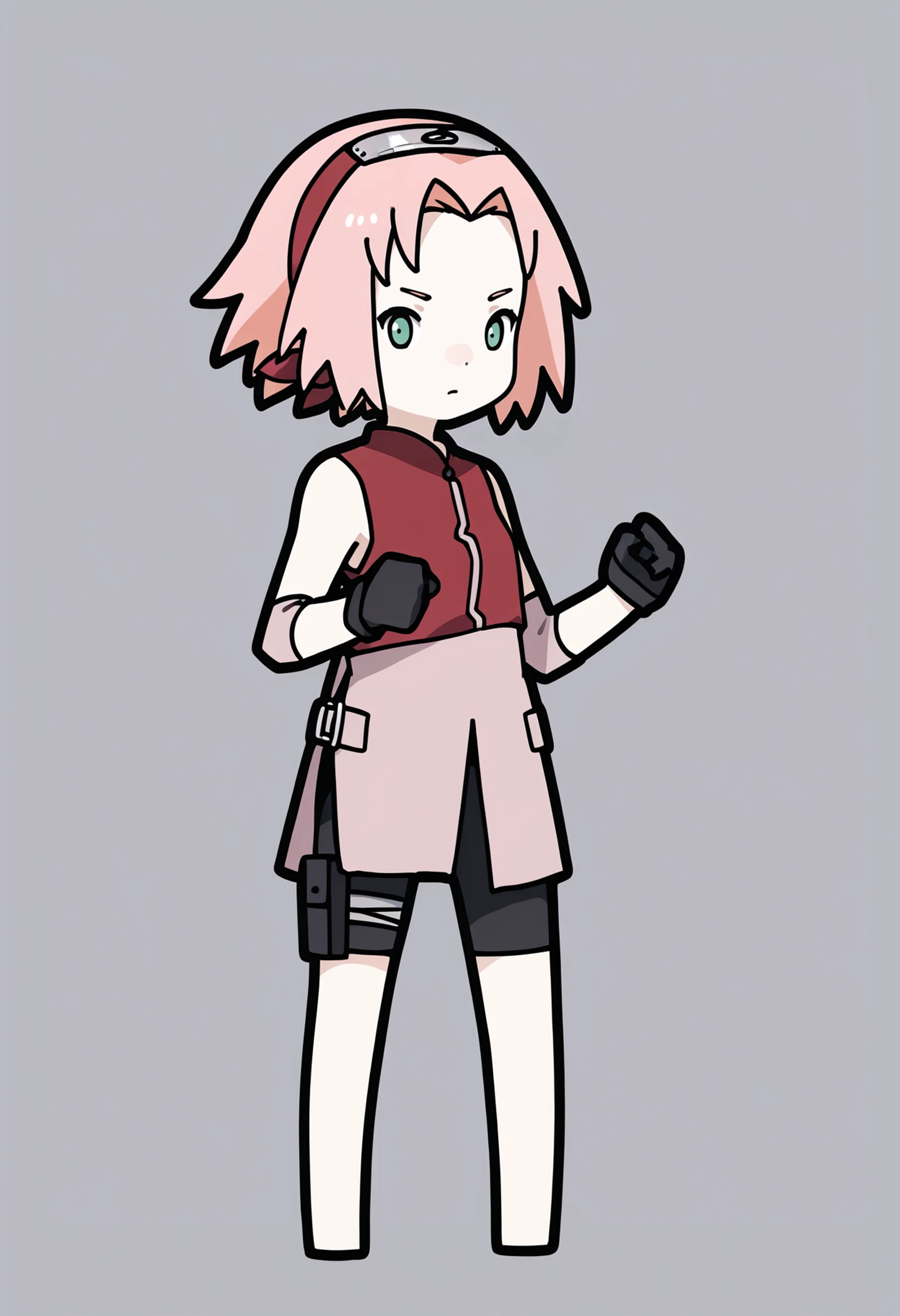 score_9, score_8_up, score_7_up, score_6_up, score_5_up, score_4_up, BREAK
1girl, chibi,
haruno sakura, pink hair, short hair, green eyes, sleeveless, red shirt, forehead protector, bike shorts, shorts, black gloves,
standing, full body, solo, looking at viewer, simple background, white background <lora:RabbitAndSteelXLLocon:1> <lora:SakuraShippudenXL:1>