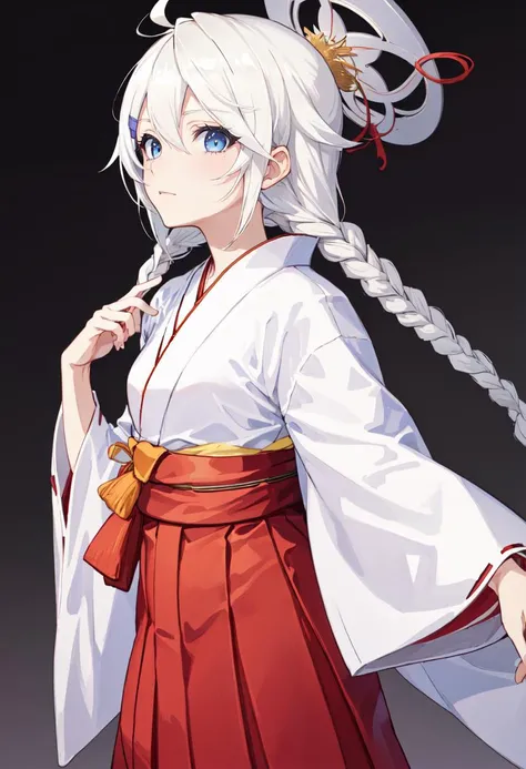 best quality, masterpiece, highres, solo, (kirino_bluearchive:1.10), (white kimono:1.35), (red hakama:1.35), (wide sleeves:1.20), 16 <lora:kirino_bluearchive:0.80>