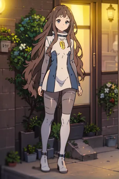 <lora:team_galactic_grunt_outfit:0.9> team_galactic_grunt_outfit, uniform, dress, short dress, boots, grey boots, knee boots, grey footwear, pantyhose, long sleeves, bodysuit under clothes, bodysuit, grey bodysuit, high collar, standing, team galactic uniform, <lora:ShindouAi-v1:0.7> ChopioShindouAi, brown hair, long hair, wavy hair, blue eyes, small breasts,, absurdres, ultra detailed, masterpiece, best quality, aesthetic, detailed,