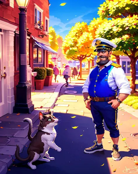 <lora:Rui2.5Dcartoon_V2>,Masterpiece,Best quality,Highres,Extremely detailed 8k wallpaper,a captain with white beard,standing on the street,looking at viewer,Very clear,a happy smile,focus on the characters,Looking at viewer