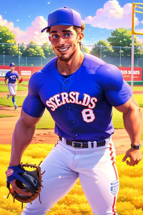 <lora:Rui2.5Dcartoon_V2>,Masterpiece,Best quality,Highres,Extremely detailed 8k wallpaper,Very clear,a happy smile,focus on the characters,a handsome young and fashionable guy,baseball shirt,(chibi:0.5),play baseball on the baseball field,swing,