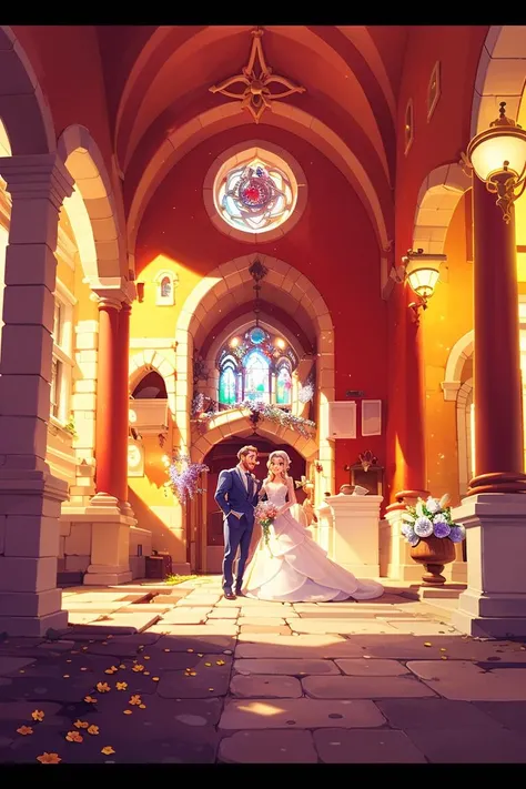 <lora:Rui2.5Dcartoon_V2>,Masterpiece,Best quality,Highres,Extremely detailed 8k wallpaper,Very clear,a happy smile,(focus on the characters:1.2),a royal wedding,princess and prince and wedding,inside the church,sanctity,backlight,wedding dress,a princess in a white wedding dress,long blond hair,rapunzel,long hair on the ground,a magnificent church,bishop,stained glass,color ray,cartoon,flowers,(chibi:0.5),night,