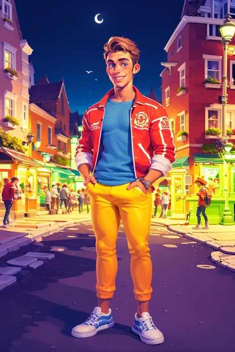 <lora:Rui2.5Dcartoon_V2.2>,Masterpiece,Best quality,Highres,Extremely detailed 8k wallpaper,Very clear,a happy smile,focus on the characters,a handsome young and fashionable guy,standing on the street,looking at viewer,