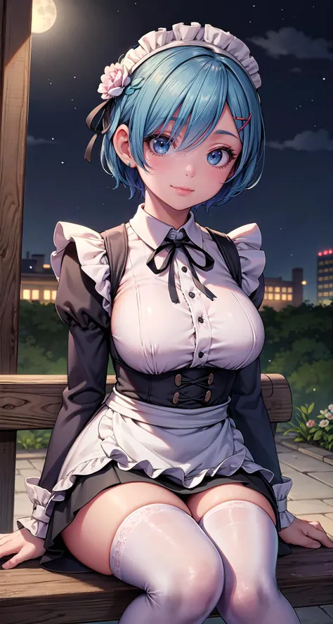 (masterpiece),(intricate details),1girl,mature female,huge breasts
BREAK
rezerorem, <lora:remtest:0.7>, rem, blue eyes, blue hair, hair ornament, hair over one eye, hair ribbon, short hair, x hair ornament, BREAK apron, black ribbon, black skirt, black sleeves, detached collar, detached sleeves, flower, frilled apron, frilled skirt, frills, head wreath, long sleeves, maid, miniskirt, neck ribbon, purple ribbon, ribbon, ribbon trim, ribbon-trimmed sleeves, roswaal mansion maid uniform, short hair, skirt, thighhighs, waist apron, white apron, white thighhighs,
depth of field,looking at viewer,((sit on the , Art_museum,)),((upper body)),polka dot panties,smirk
BREAK
moon,night,bus stop,((cumulonimbus)),from below:1.3,