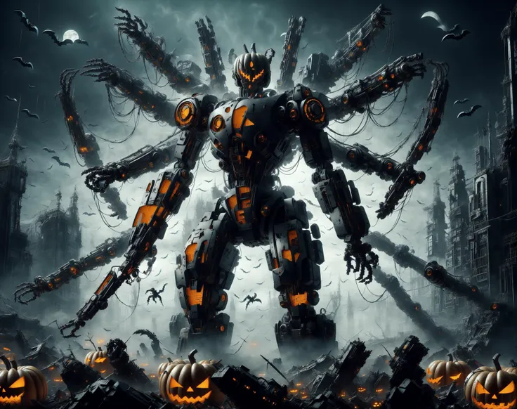 masterpiece, best quality, halloweentech mecha, (extra arms:1.1), pov, <lora:halloweenTech-20:0.8> <lora:blade-runner:0.5><lora:mecha-000014:0.4>