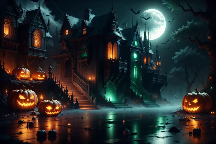 <lora:halloweenTech-20:0.8>, halloweentech , supernatural green, scifi,
(moonlight:1.2), night , forest ,balcony,