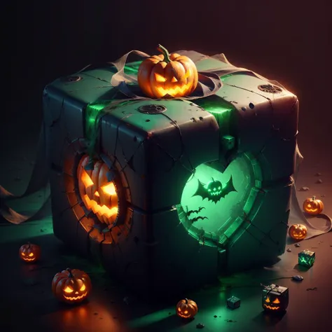 <lora:halloweenTech-20:0.8>, halloweentech , scifi, supernatural green, spooky,
(simple background:1.3), (cube:1.1), heart shape , weighted companion cube,