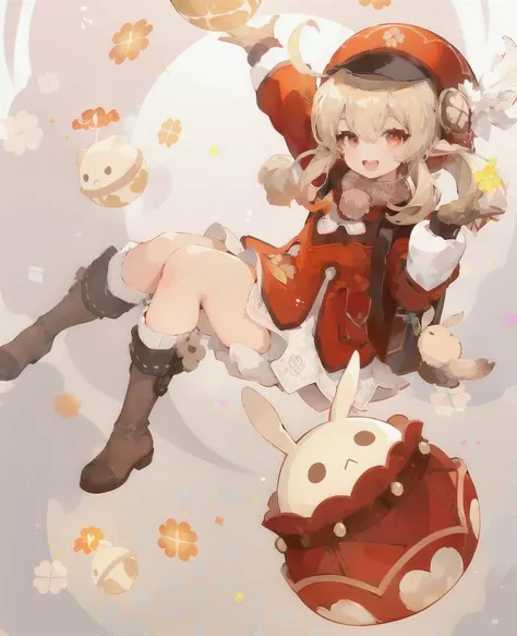 One girl、cute little、nude, hat, happy, flat chest, naked、masterpiece、top-quality、Top image quality, throwing magic fireball