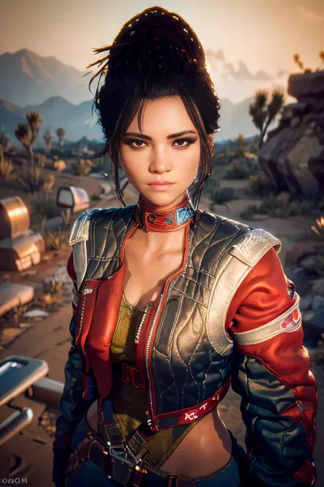 <lora:PanamV2:0.9> ((portrait shot)), a photo of Panam, (jacket:1), desert near city, light pollution, standing on cliff, ((face_freckles:0.9)), good hand,4k, high-res, masterpiece, best quality, (head:1.3), finely detailed skin, sharp focus, (cinematic lighting), collarbone, soft lighting,