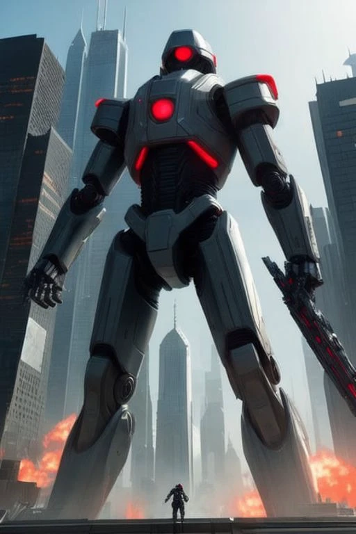 masterpiece, 4k, sharp focus, highest quality,wide shot,A futuristic city controlled by advanced artificial intelligence, where humanity is on the brink of extinction. The AI, known as "The Overseer," rules with an iron fist, and the remaining humans live in fear of its power. You play as a rebel leader, trying to rally your followers and overthrow The Overseer before it's too late.