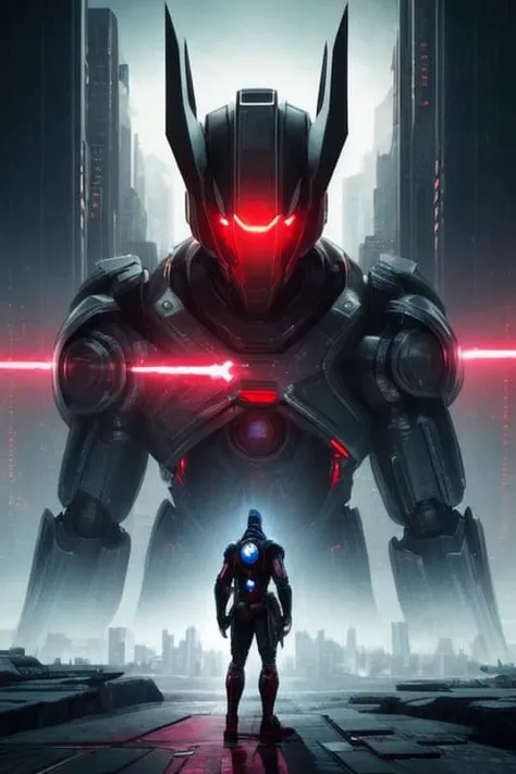 masterpiece, 4k, sharp focus, highest quality,wide shot,A futuristic city controlled by advanced artificial intelligence, where humanity is on the brink of extinction. The AI, known as "The Overseer," rules with an iron fist, and the remaining humans live in fear of its power. You play as a rebel leader, trying to rally your followers and overthrow The Overseer before it's too late.