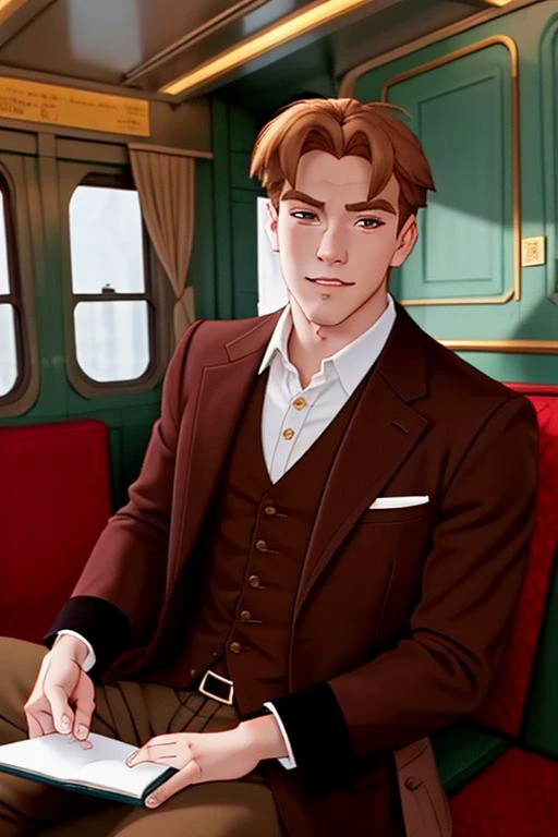 <lora:Cale-V2_HH-000020:0.8> c6l3,(disney style drawing),1boy, man,brown hair, looking at viewer<lora:DisneyRenV2:-0.00> 
disneyrenaissance style, dark brown hair, masterpiece,(white collared shirt), brown jacket, victorian outfit
(location: old train)