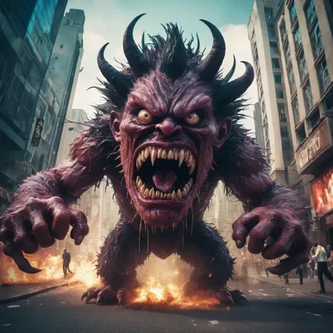 breathtaking cinematic glitchy photo, surreal dreamworld, angry monster attacking the viewer, digital distortion, highly detailed, award-winning