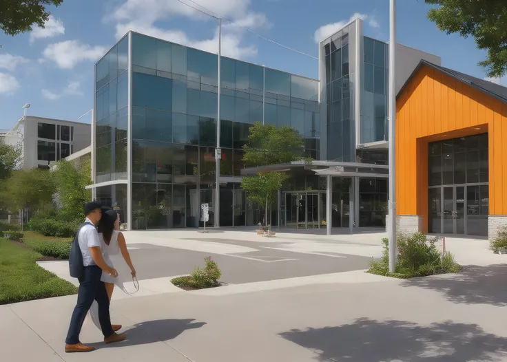 Students walking into university building