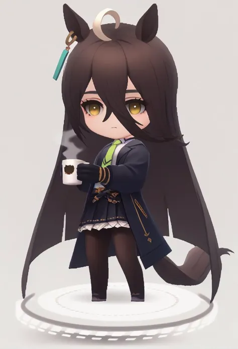 score_9, score_8_up, score_7_up, source_anime, chibi, full body, solo, 1girl, manhattancafe, expressionless, standing, holding coffee mug, ahoge, black jacket, shirt, necktie, black gloves, skirt, pantyhose, single earring, horse tail <lora:chibi-nikke-richy-v1_pdxl:1> <lora:umamusume_manhattancafe_ponyXL:1>