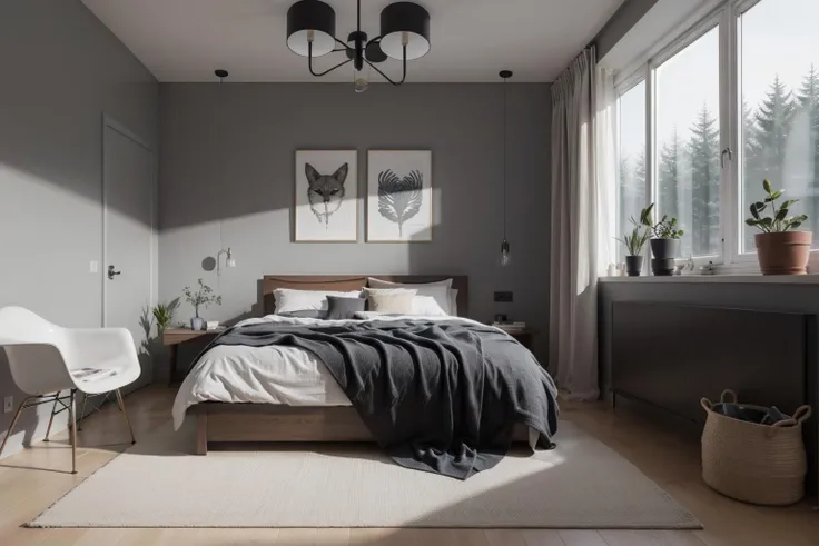((masterpiece))), best quality,ultra-detailed, 8k, wallpaper, extremely delicate and beautiful, highresolution, ray tracing, best shadow, (realistic, photorealistic:1.37),professional lighting, photon mapping, radiosity, physically-based rendering,
Nayuta Nordic Modern Interior Design, no humans, lamp, pillow, table, scenery, indoors, bed, couch, vase, plant, rug, carpet, bedroom, chair, painting (object), flower
 <lora:Nordic Modern Interior Style:0.3>