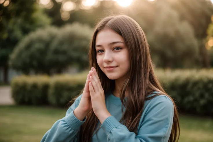photo of a 18 year old girl,clapping hands,happy,ray tracing,detail shadow,shot on Fujifilm X-T4,85mm f1.2,sharp focus,depth of field,blurry background,bokeh,lens flare,motion blur,<lora:add_detail:1>,