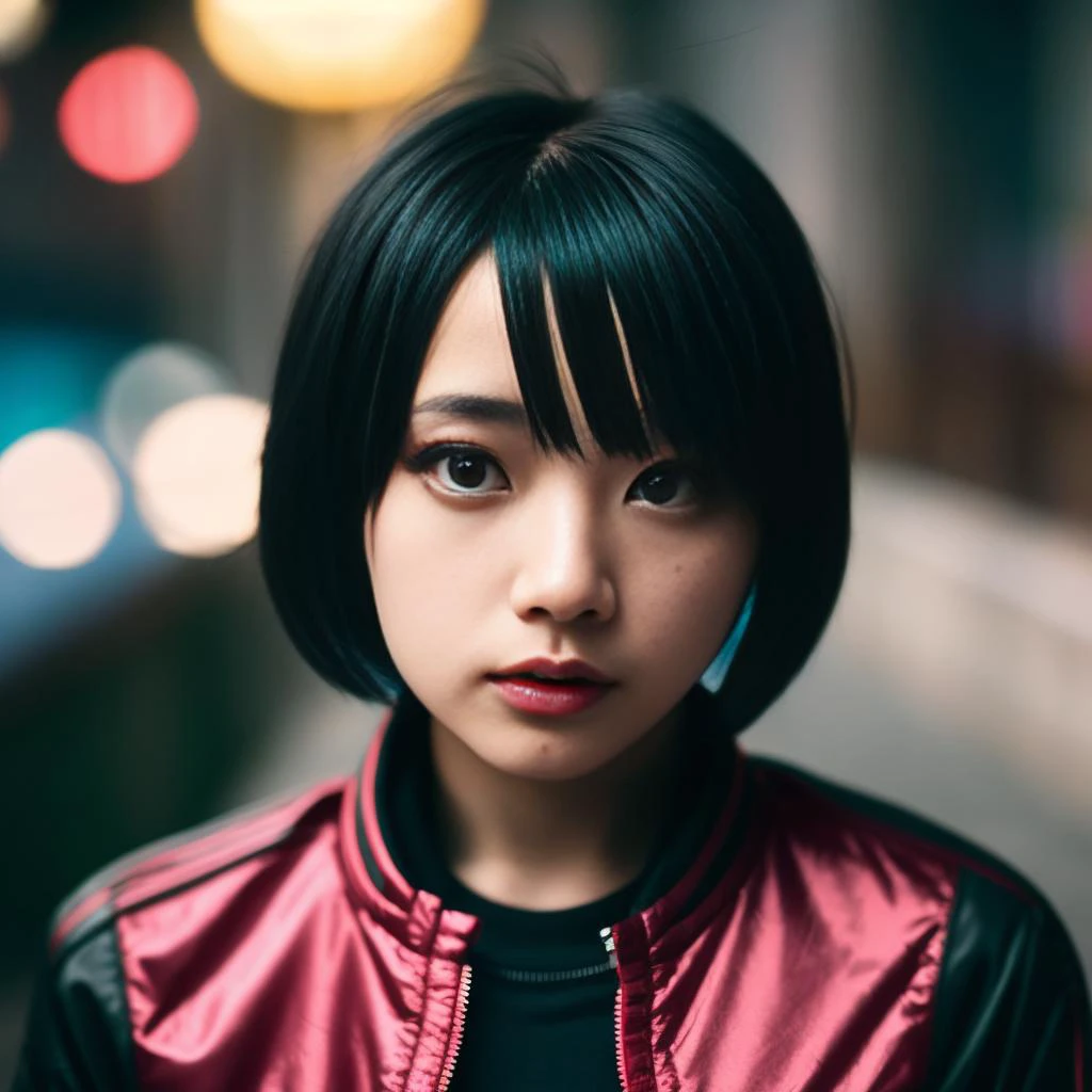 cinematic photo 4k,raw photo,<lora:riccco_v1:0.8>,riccco9, attractive sexy petite goth punk girl,wearing jacket,upper body,solo,1girl,beautiful, perfect eyes, dark,short hair,parted lips, <lora:Gothpunkgirl-000009:0.5>, 35mm photograph, film, bokeh, professional, 4k, highly detailed