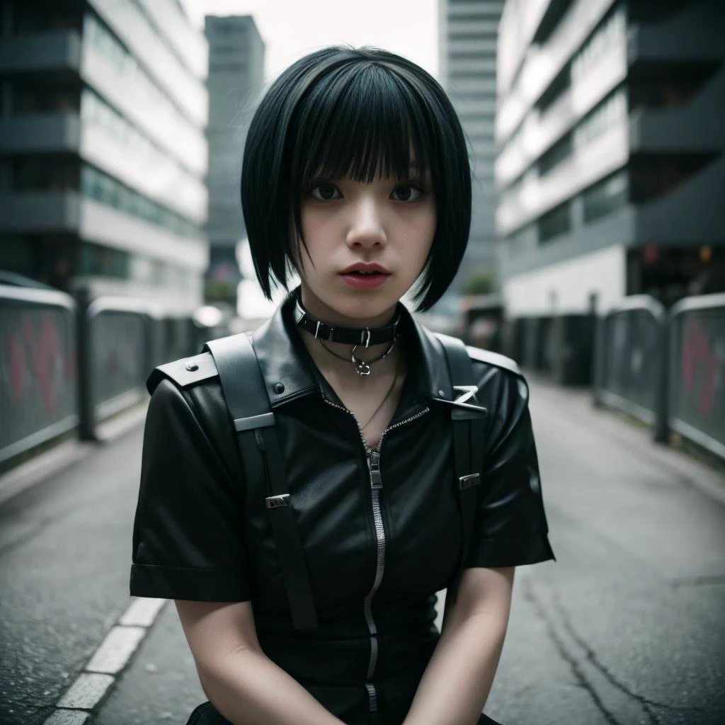cinematic photo 4k,raw photo,<lora:riccco_v1:0.8>,riccco9, attractive sexy (goth punk girl:0.9),wearing collar,wearing punk miniskirt,legs,solo,1girl,beautiful, perfect eyes, dark,short hair,parted lips, <lora:Gothpunkgirl-000009:0.5>, <lora:emo_hairstyle:0.5> (emo_hairstyle:1), defiance512, 35mm photograph, film, professional, 4k, highly detailed