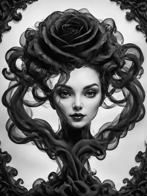 futuristic pencil painting, flower crown, line art, vector art, Dios de la Muerte, close-up portrait, collar bone, fancy summer dress