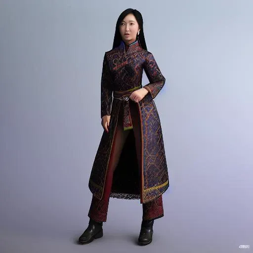 sexy mongolian lady, microworld render style