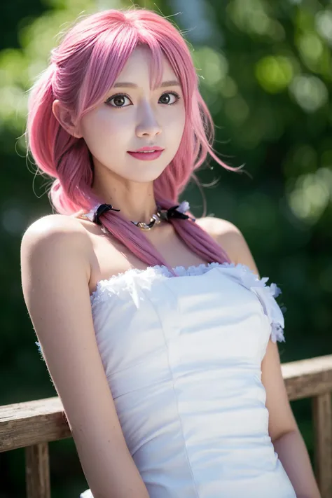 Sakura uchiha. A woman was at the cherry blossom garden. Her pink hair looks soft. Her skin was white and her lips were red. His eyes were green staring softly with a slit of his hair on the right. The clothes. A red one makes her look even more graceful. And those little silver earrings make a really cute impression. Beautiful and so realistic