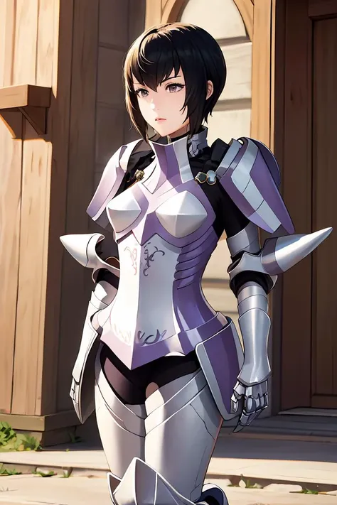 (masterpiece, best quality), 1girl, <lora:kjelle-nvwls-v1:1> kjelle, pauldrons, armor, bodysuit, armored boots, gauntlets