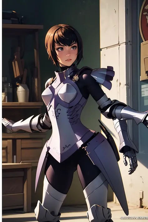 (masterpiece, best quality), 1girl, <lora:kjelle-nvwls-v1:1> kjelle, pauldrons, armor, bodysuit, armored boots, gauntlets