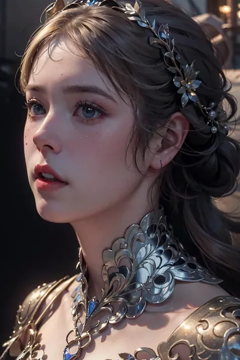 (masterpiece, best quality, photorealistic, detailed shiny skin:1.2), flawless, 8k, RAW, highres, industrial, dusk, 
1girl, upper body, face focus, looking away, elven metal armor, highly detailed chocker with ornament,