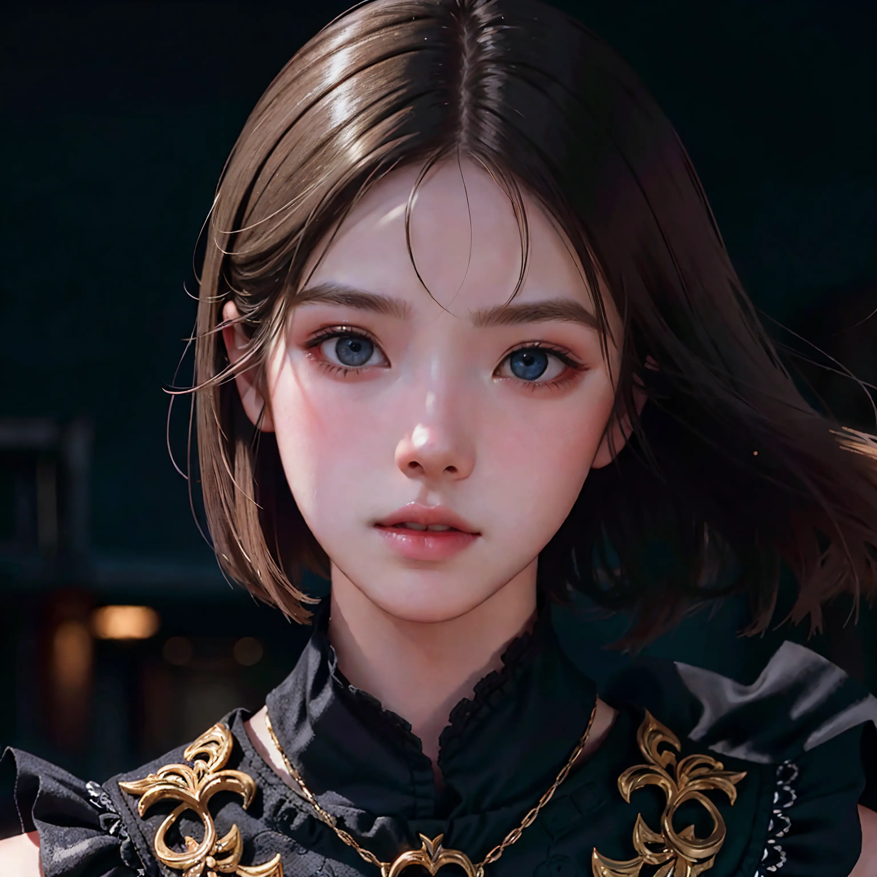 (best quality,masterpeace),(model shot, photorealistic, immense details,extreme close-up, dynamic pose),(perfect composition, golden ratio exposition), finely detailed eyes, looking at viewer, 4k skin texture,
girl 18 yo,detailed casual clothing,vivid ginger hair, elegant short haircut , determined, dark fantasy style, night city street background,
,hdr ,cinematic lighting,