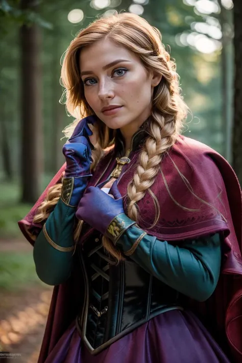 <lora:Anna_character:0.8> A professional full body photo of AnnaWaifu:1.4, dress, gloves, dress, boots, corset, cape,
finely detailed skin, detailed hair, sharp focus, depth of field. female focus. bokeh:1.4, natural lighting, kkw-ph1