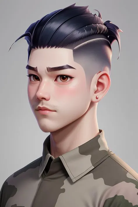 masterpiece, best quality, 1man, (whiskers:1.2), (Undercut:1.2), camouflage shirt, simple background, cartoon_portrait, <lora:cartoon_portrait_v2:0.5>,