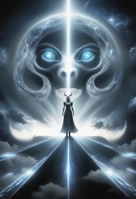 DonMQu4n7umZ3r0XL minotaur, transluscent ethereal otherworldly unnatural nebulous incorporeal phantasmal nebulous vaporous phantasmal ghostly soul specter, long flowing silver hair,pale white lucid skin, fantasy, grayish tattered gown, hands with claws,dim eyes, mourning expression,eerie, stygical, floating, gliding, omen of death, malevolent , cloud city, astronomical phenomenon,quantum tech, futuristic,circuit board, <lora:myLora\DonMQu4n7umZ3r0XL-000006:0.8>,