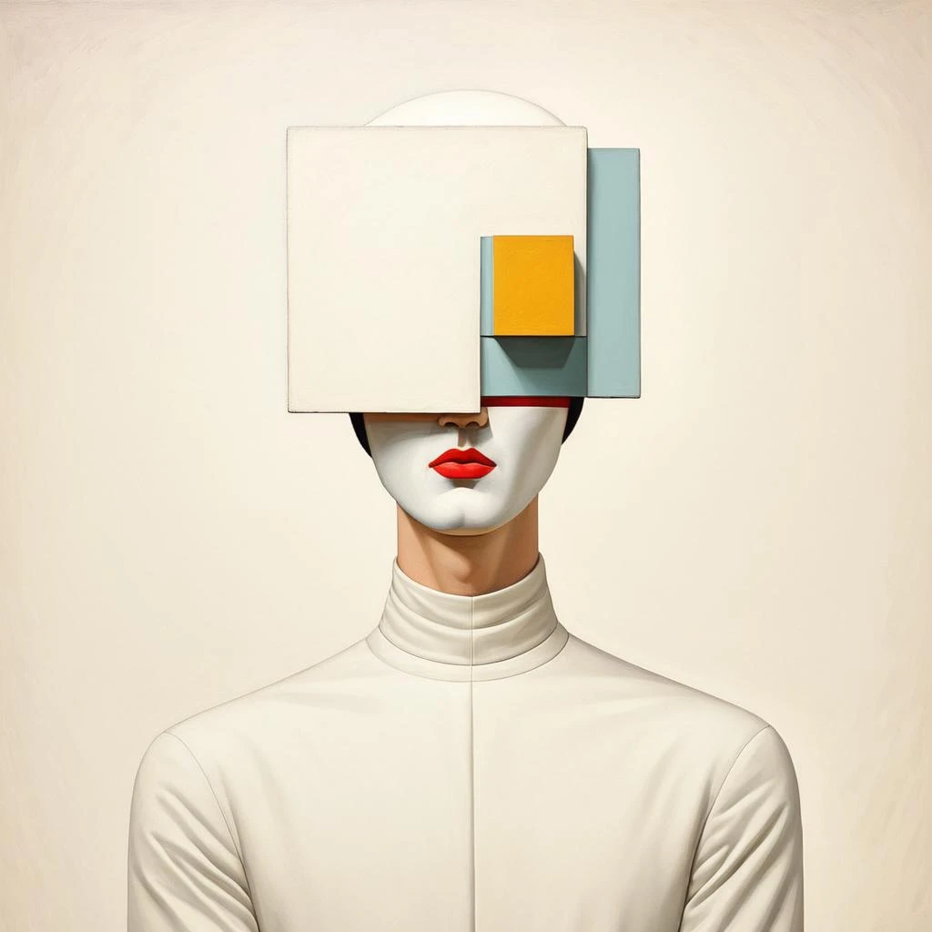 Cubist artwork <lora:FF-Style-Kazimir-Malevich-v2.LoRA:1> in the style of kazimir malevich, kazimir malevich style, kazimir malevich art, kazimir malevich trend on behance 3 d art, stylized portrait formal pose, geometric 3d render, high quality artwork, dan mumford tom bagshaw, 2d illustration, by Adam Chmielowski, no eyes, 2016, art deco painting, pj crook, incredible digital art, kazimir malevich a painting of a man with a square in his head, stefan koidl, and yellow color scheme, 1956 . Geometric shapes, abstract, innovative, revolutionary