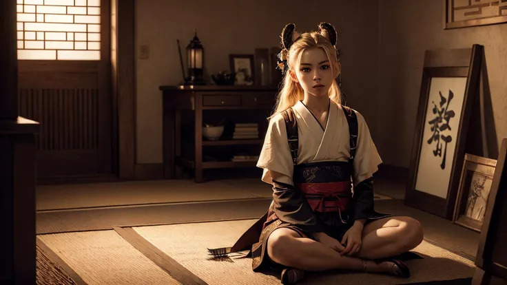 best quality, masterpiece, of a male, dressed as a Alchemist, with blonde hair, with a male Undercut with geometric patterns hairstyle, wearing a samurai mask, SamuraiPunkAI, <lora:SamuraiPunkAIv3:.5>, dutch angle, sitting, In a labyrinth of mirrors in a forgotten palace, where every reflection tells a different story,, realistic, concept art, cinematic, volumetric lighting, highly detailed, 8k ultradetialed character with perfect face,detailed skin,(ultrasharp:1.3),(masterpiece:1.1),best quality AS-YoungV2,(photorealistic:1.2),ultrarealistic,realistic ultradetailed character,4k perfect quality,<lyco:GoodHands-beta2:1>Magnificent,Imperceptible detail,Intricately designed,