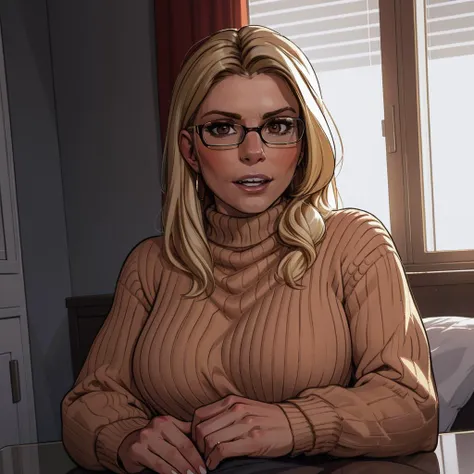 Best_QualityPos, RAW photo, intricate details, best quality, 8k uhd, soft lighting, 1girl, solo, Cory Chase, long hair, blonde hair, brown eyes, glasses, black turtleneck sweater <lora:Cory_Chase:0.7> <lora:exposure_control_v10:-0.45>