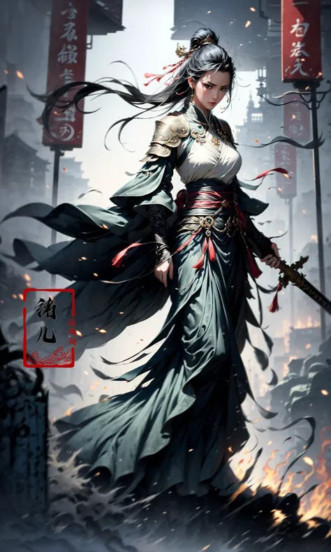 (dramatic, gritty, intense:1.4),masterpiece, best quality, 8k, insane details, intricate details, hyperdetailed, hyper quality, high detail, ultra detailed, Masterpiece,
1girl,solo, hanfu,dress,red ribbon,jewelry,wind,long sleeves,long hair, hair ornament,tassel,
holding weapon, sword,
looking at viewerrealisticbamboo groveChinese architecture
<lora:~Q?-N-VRQswordsman:0.8>