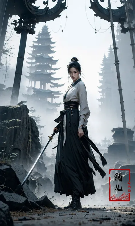(dramatic, gritty, intense:1.4),masterpiece, best quality, 8k, insane details, intricate details, hyperdetailed, hyper quality, high detail, ultra detailed, Masterpiece,
1girl,solo, hanfu,dress,red ribbon,jewelry,wind,long sleeves,long hair, hair ornament,tassel,
holding weapon, sword,
looking at viewerrealisticbamboo groveChinese architecture
<lora:~Q?-N-VRQswordsman:0.8>