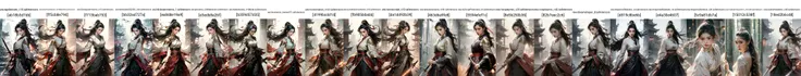 (dramatic, gritty, intense:1.4), masterpiece, best quality, 8k, insane details, intricate details, hyperdetailed, hyper quality, high detail, ultra detailed, Masterpiece, 1girl, solo, hanfu, dress, red ribbon, jewelry, wind, long sleeves, long hair, hair ornament, tassel, holding weapon, sword, looking at viewer, realistic, bamboo grove, Chinese architecture, <lora:swordsman_20230822184207:0.8>