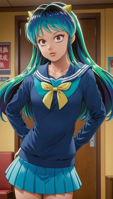 (medium full shot) detailed (semi-realistic art) of lum in sailor uniform standing <lora:lum:0.96>