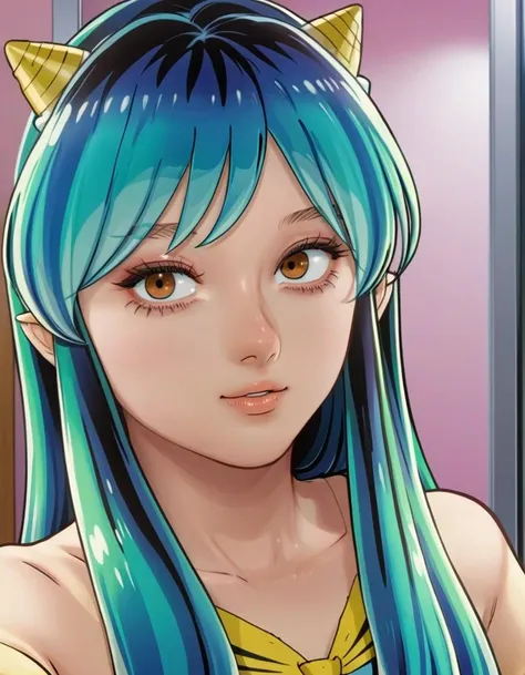 detailed (semi-realistic art) of lum taking a selfie <lora:lum:0.98>