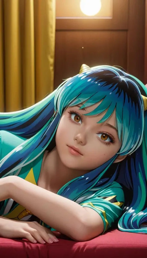 detailed semi-realistic art of lum lying down. <lora:lum:0.9>