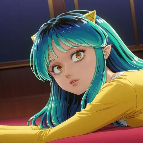 (detailed anime art) of lum lying down <lora:lum2:0.9>