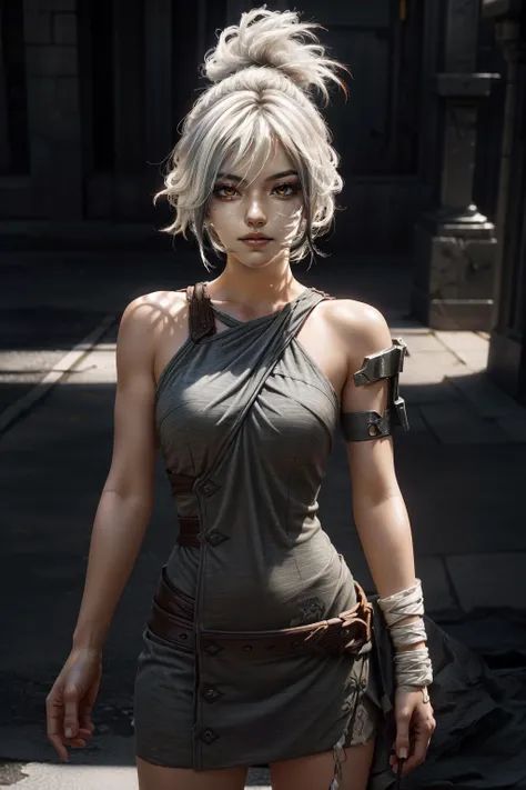 (masterpiece, best quality), intricate details, (Best quality)), ((masterpiece)), ((realistic)), (hyperrealism:1.2), (fractal art:1.2),
(1girl), (perfect face:1.3), <lora:Riven-000016:1> riven \(league of legends\), folded ponytail, short dress, coreset, single pauldron, white hair, black eyeshadow, bare shoulders,yellow eyes,white hair,
extreme detailed eyes, colorful, highest detailed, vibrant colors, high contrast,
<lora:add_detail:1>, (8K UHD:1.2), (photorealistic:1.2),