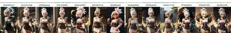 (masterpiece, best quality), intricate details,
1girl, <lora:Riven-000016:1> riven \(league of legends\), folded ponytail, short dress, coreset, single pauldron, white hair, black eyeshadow, bare shoulders,yellow eyes,