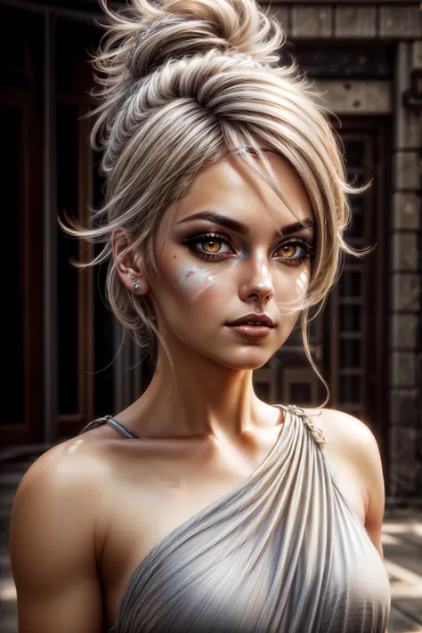 (masterpiece, best quality), intricate details, (Best quality)), ((masterpiece)), ((realistic)), (hyperrealism:1.2), (fractal art:1.2),
(1girl), (perfect face:1.3), <lora:Riven-000016:1> riven \(league of legends\), folded ponytail, short dress, coreset, single pauldron, white hair, black eyeshadow, bare shoulders,yellow eyes,
extreme detailed eyes, colorful, highest detailed, vibrant colors, high contrast,
<lora:add_detail:1>, (8K UHD:1.2), (photorealistic:1.2),